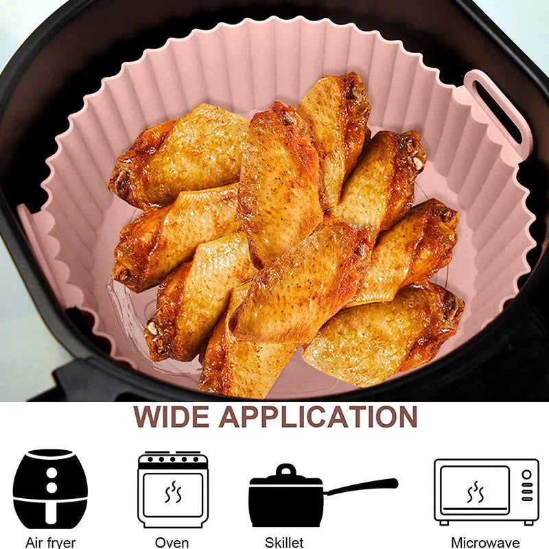 Silicone Air Fryers Oven Baking Tray Pizza Fried Chicken Airfryer Silicone Basket Reusable Airfryer Pan Liner Accessories