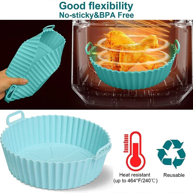 Silicone Air Fryers Oven Baking Tray Pizza Fried Chicken Airfryer Silicone Basket Reusable Airfryer Pan Liner Accessories